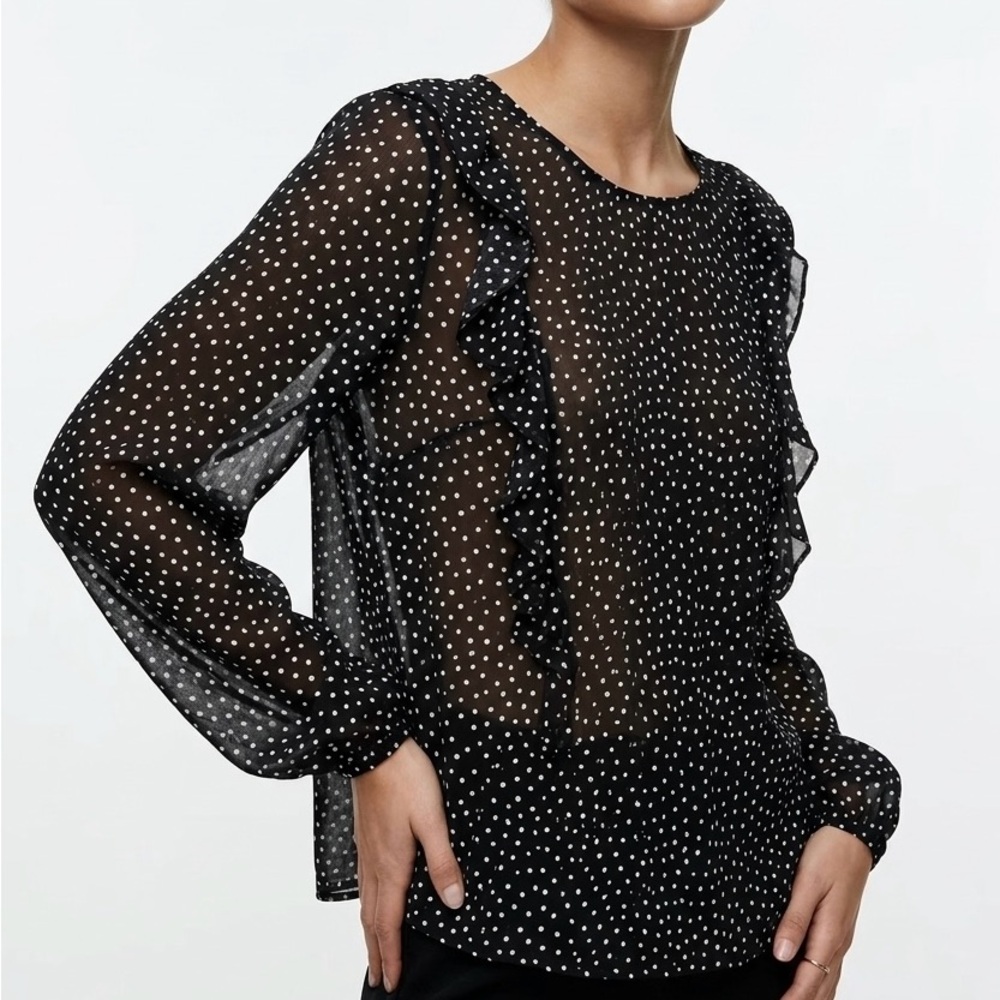 CAbi Sinatra Blouse Sheer Polka Dot Ruffle Top Black 2026 Indie Sleaze Aesthetic - Picture 1 of 8